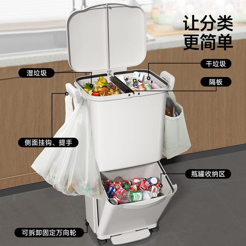 五月花 不锈钢垃圾桶带盖 45L 米白色高清大图