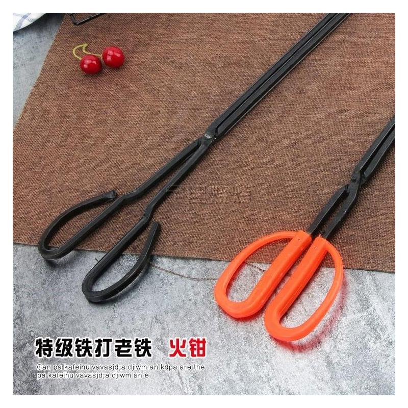 红胶柄钳子[40cm]|扁头长把煤火黑色铁夹加固型火钳夹家用老式加粗