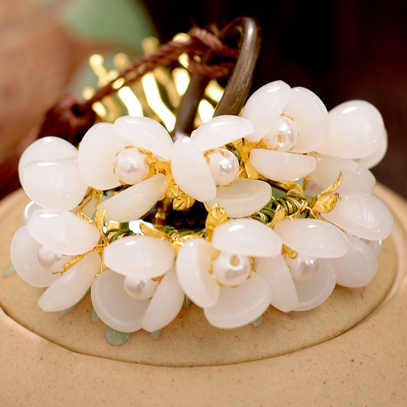 古代发梳发簪子插梳发钗盘发古典明制手工发饰配饰品 白玉发梳两支