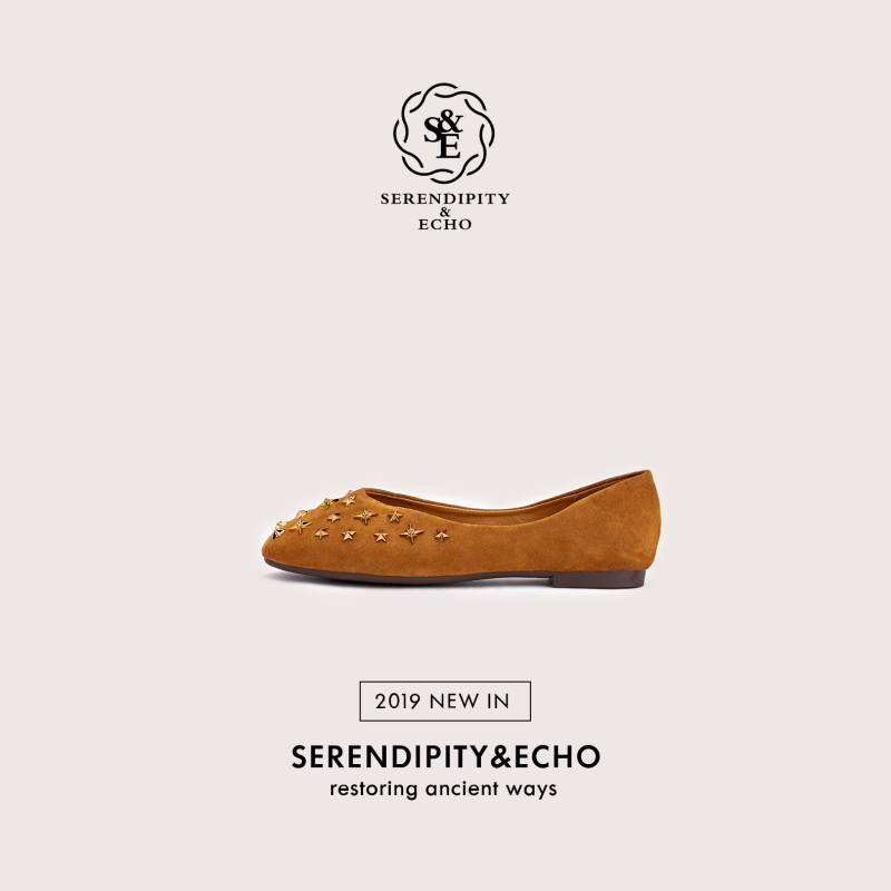 Serendipity&Echo 2019春季新款时尚绒面金属装饰平底女鞋