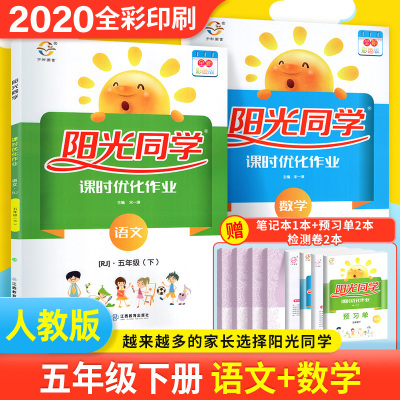 阳光同学五年级下册语文数学课时优化作业 人教部编版 五年级下册语文数学同步练习题册 课时练五年级课课练课堂练习册课时学练