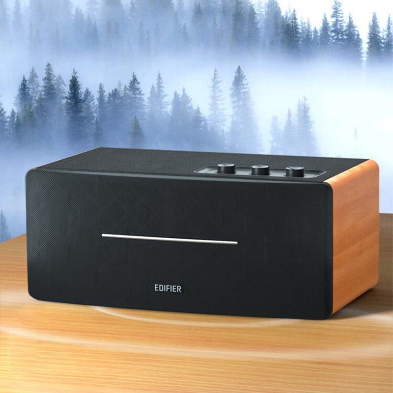 漫步者蓝牙音箱调节方便木质箱体顶部快捷连接稳定棕木纹D12高清大图