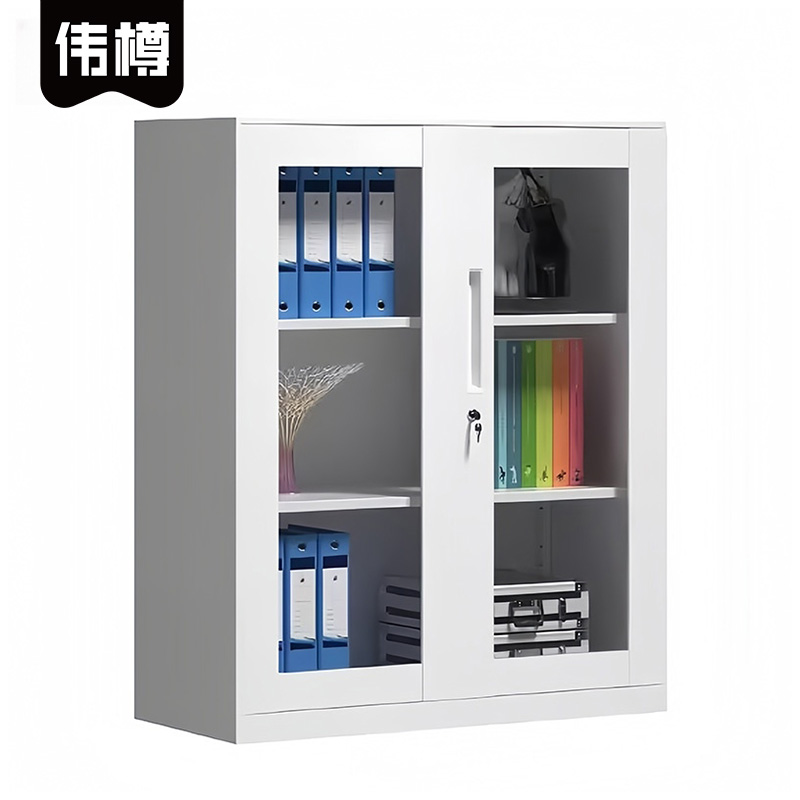 伟樽铁皮矮柜白色对开玻璃门900*400*1090mm台