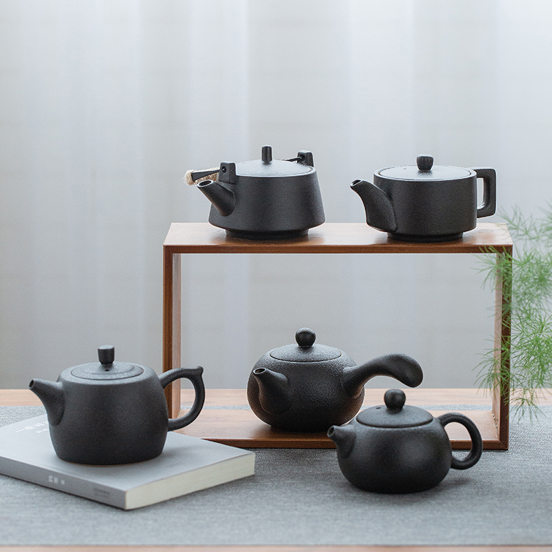 黑陶茶具套装家用客厅泡茶壶茶杯烘焙精灵小套办公室会客陶瓷功夫茶盘简约 黑陶井栏壶10件套(烟灰缸)-送茶巾茶夹