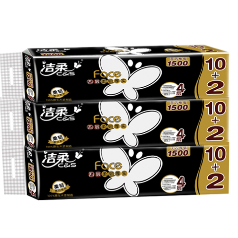 卷纸黑色face四层高端无芯卷纸卫生纸125g/卷家用厕纸|3提(125克*36卷=4500克)