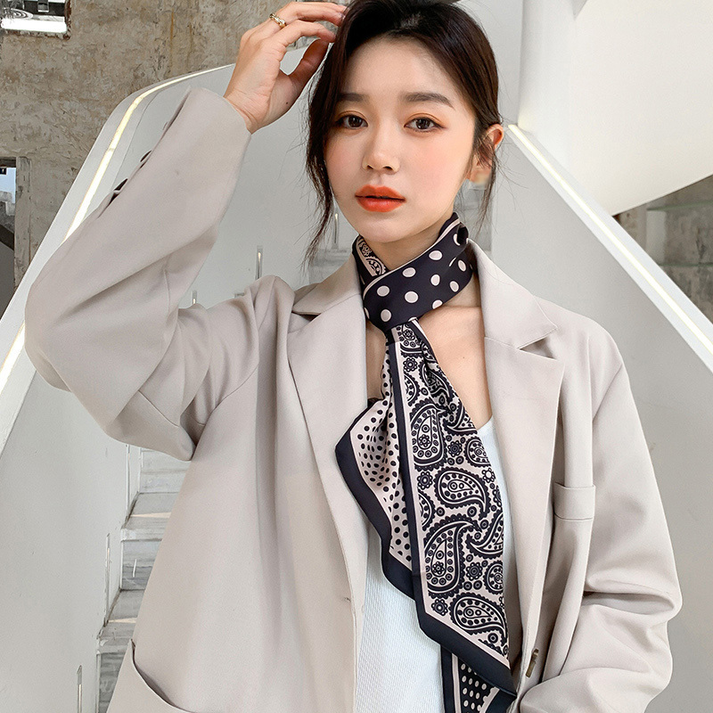 盛世尼曼春秋款衬衫韩国丝巾女百搭西装发带春天扎头发丝小长条橘色长