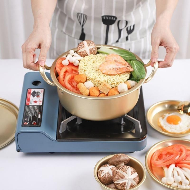 韩国厨房泡面锅铝合金锅网红双耳拉面锅小煮锅韩式冷面锅搅饭锅 14cm