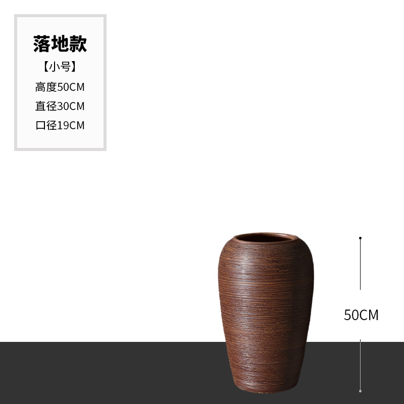 景德镇现代简约陶瓷花瓶客厅插花摆件陶罐鱼缸陶缸落地大号花盆 三维工匠 棕树纹(落地)小号50*30cm高清大图