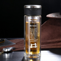 特美刻玻璃杯 双层透明水杯子耐热茶隔泡茶水晶杯 350ML 黑色1BSB1197