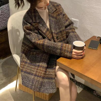 小样传奇 西装外套女秋冬2024新款宽松小个子格子粗花呢中长款加厚毛呢大衣