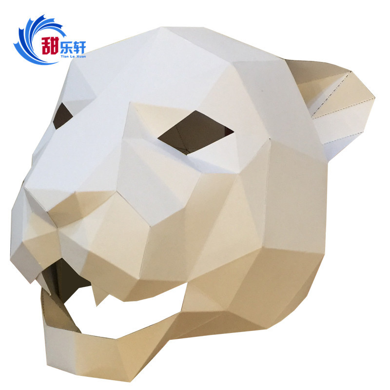 3D立体几何折纸diy手工美洲豹老虎头面具头套