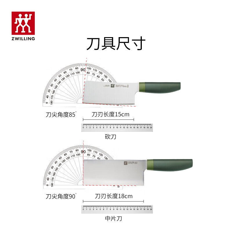 双立人 刀具套装菜刀多用水果刀砍骨刀切菜刀切肉刀刀架NOW S厨房用具 青柠绿刀具 5件套高清大图