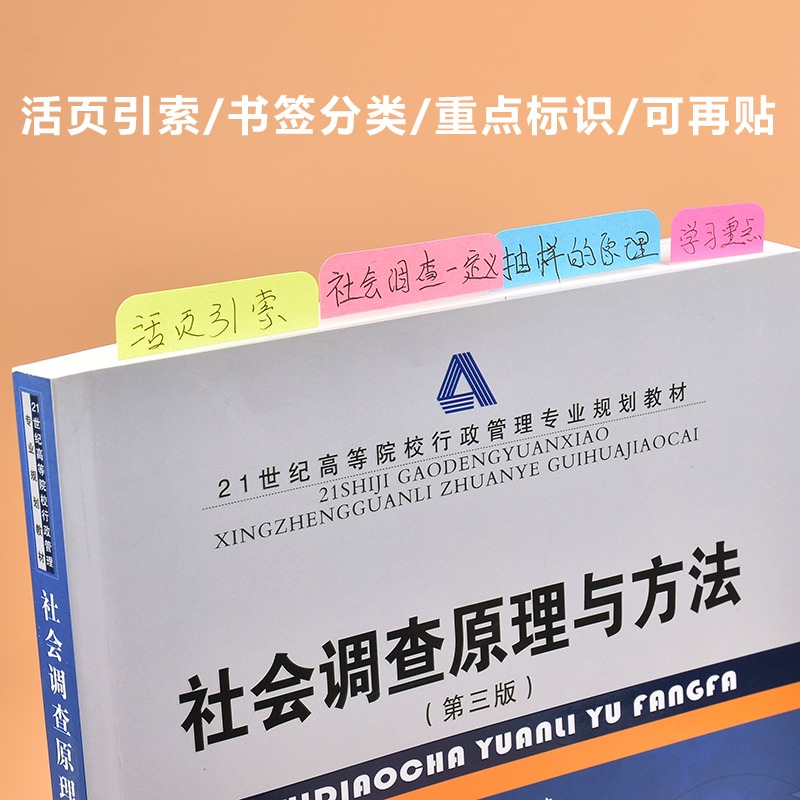 N次贴 34044 可再贴纸质条书写分类索引片 28x25mmx6张 黄、粉、蓝 8片,48张/本高清大图