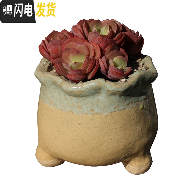 三维工匠麦饭石多肉花盆陶瓷手绘粗陶复古爆裂创意大老桩盆栽室内 天蓝色浮雕花随机4个 中等花盆容器高清大图