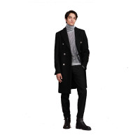 海外购正品HERMES爱马仕男士衣服时尚百搭休闲双排扣大衣外套双羊绒