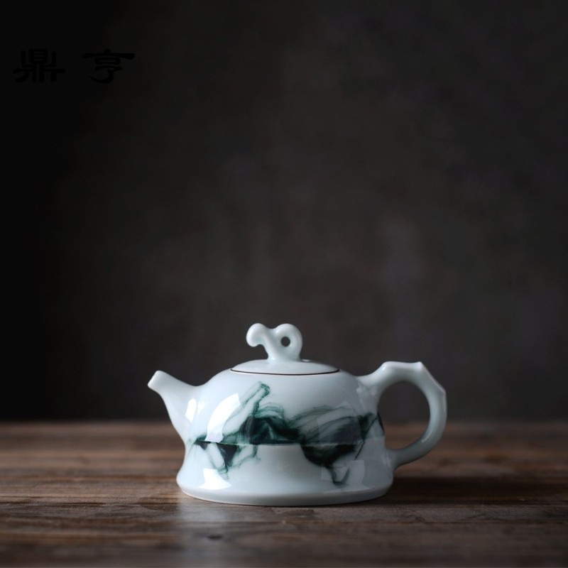 鼎亨远山茶壶 水墨风格茶具 景德镇陶瓷白色茶壶 礼品茶具定制