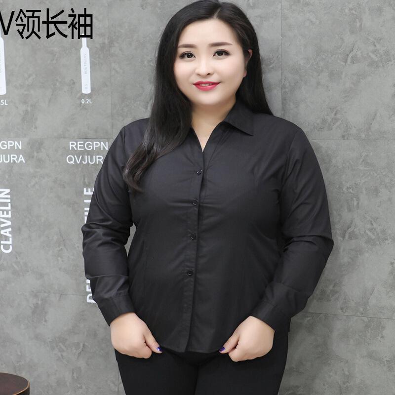 韩版修身加职业衬衫短袖棉胖mm200斤黑衬衣V领V领黑短袖9XL胸围13