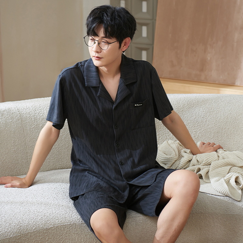 睡衣男士夏季薄款棉质开衫短袖短裤大码青中年韩版夏天家居服套装