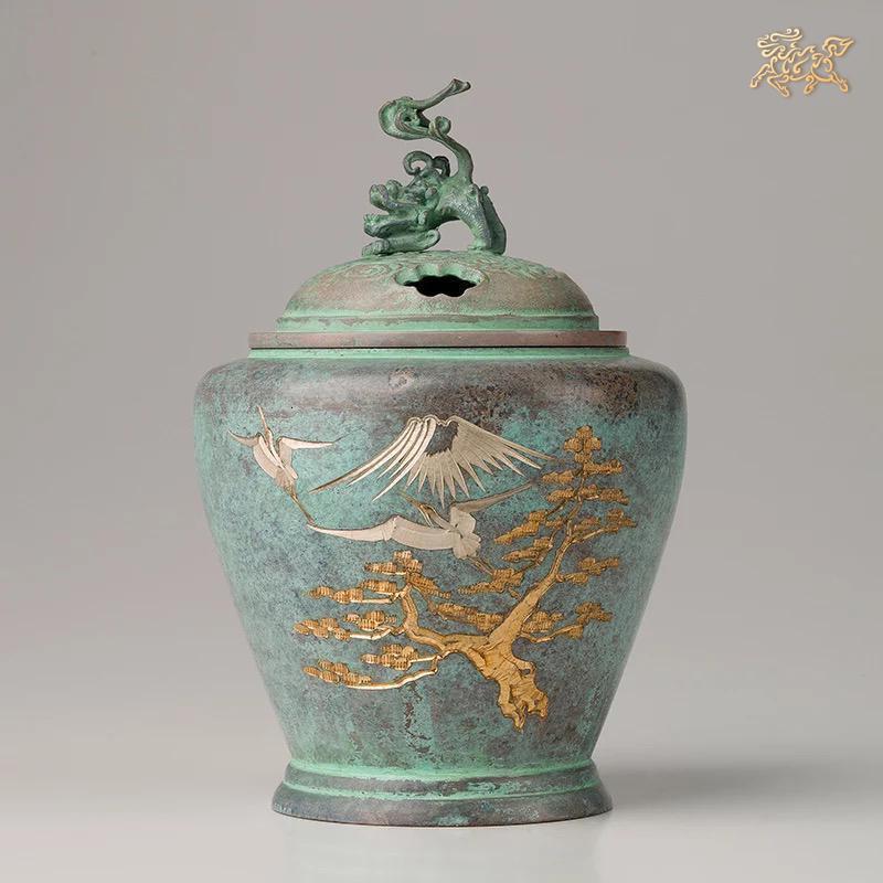 美帮汇全铜摆件《高冈铜器之鶴彫金(大)》铜工艺品 香炉高清大图