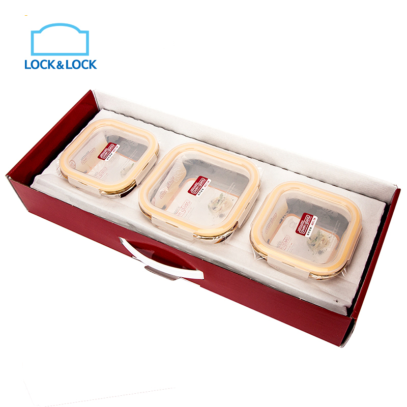 乐扣乐扣(lock&lock微波炉饭盒 玻璃套装保鲜盒 饭盒 套装三件套500ml*2+740ml LLG225S002