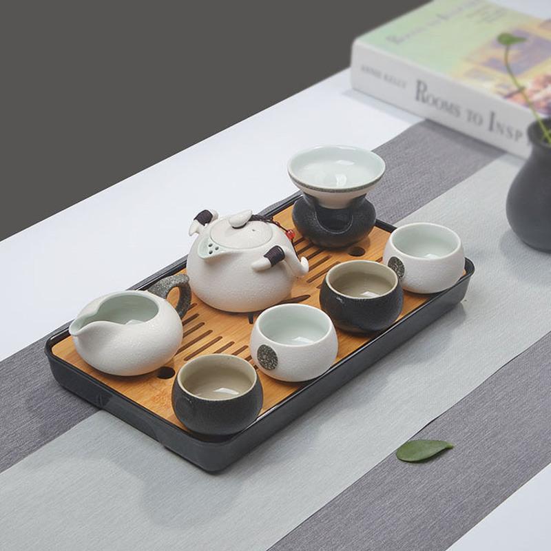 白瓷陶瓷功夫茶具小套装家用整套客厅办公实木茶盘大茶台茶壶茶杯 企鹅四杯+中茶白