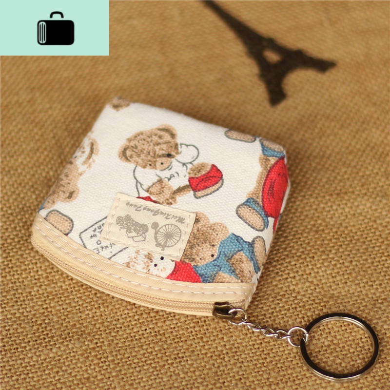 韩国可爱贝壳拉链零钱包超小花布艺女生迷你钱包硬币包耳机袋NEW LAKE 米白熊。贝壳