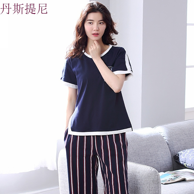 睡衣女夏季短袖套装纯棉薄款宽松女士家居服两件套可外穿