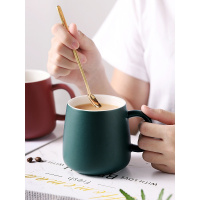 家柏饰(CORATED)北欧马克杯创意个性日式简约大容量咖啡家用陶瓷潮流喝水杯子 灰蓝+咖啡勺+杯垫