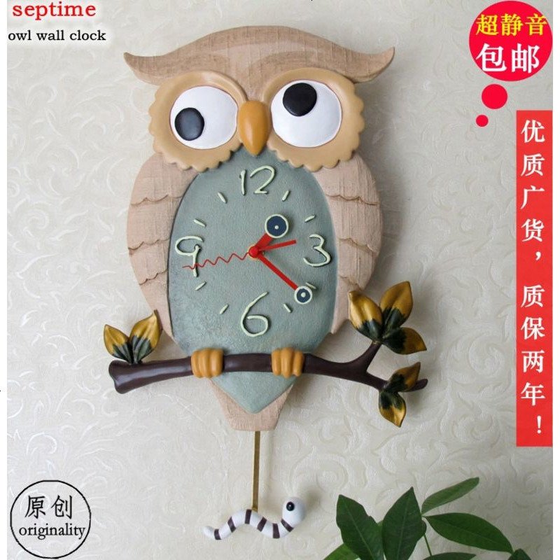 升级静音个性款挂钟时尚家居创意钟表猫头鹰摇摆夜光家居石英钟