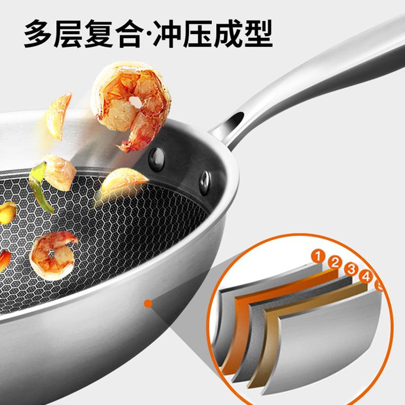 康巴赫(KBH)不粘炒锅食品级304不锈钢蜂窝炒菜锅电磁炉燃气灶通用CFC32A1经典炒锅32cm高清大图