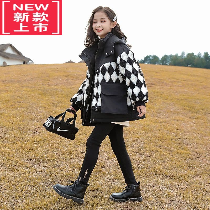 可莉允女童羽绒棉服冬装2022新款中大童派克服棉衣冬款时髦羊羔绒外套潮图片