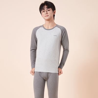 猫人保暖内衣男抗菌防螨青少年学生长袖纯棉秋衣秋裤套装冬款 高级灰 L