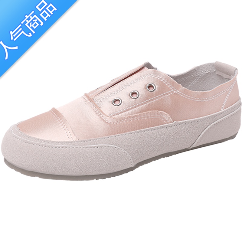 SUNTEK时尚圆头系带小白鞋女2022年夏季新款超火一脚蹬休闲运动帆布单鞋高清大图