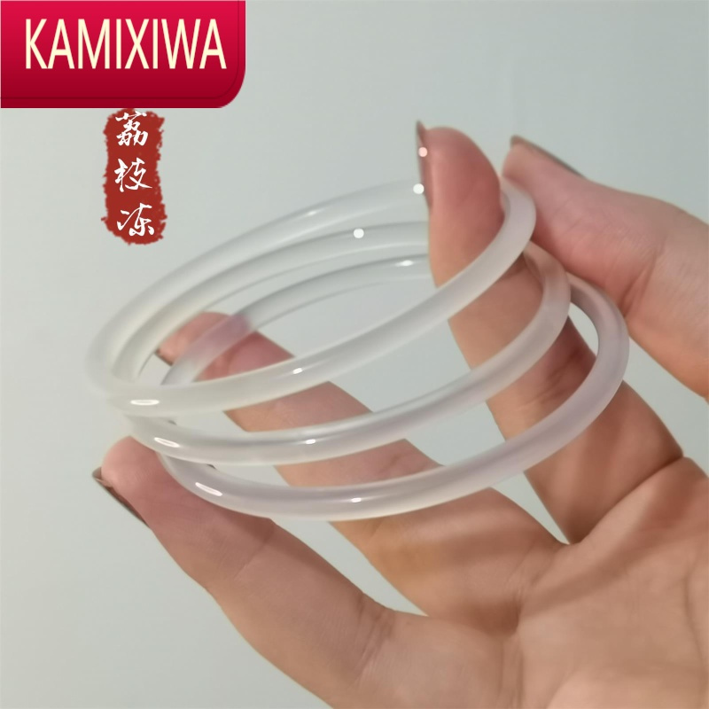 kamixiwa冰种玉髓叮当镯手镯女极细荔枝冻烟灰玛瑙细条少女镯子带证书