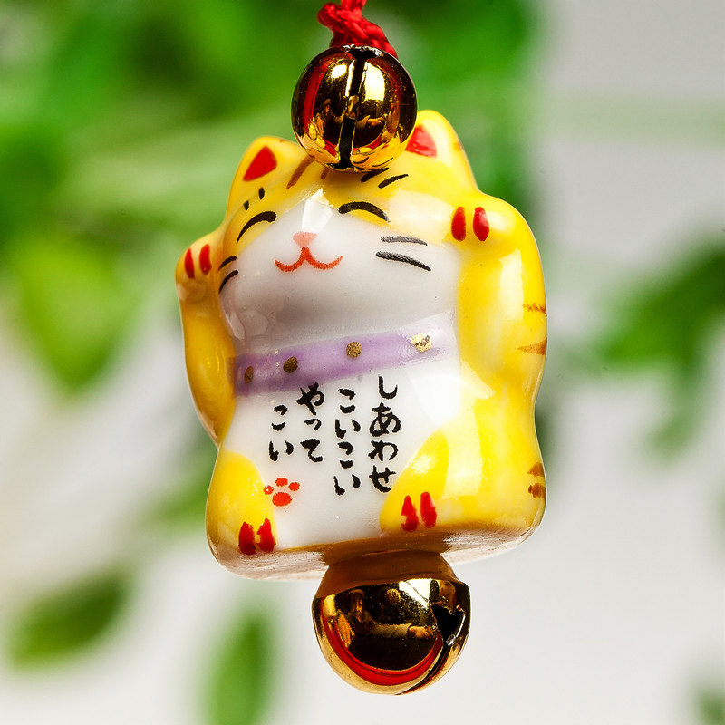 日本猫平安挂饰日式车载手机挂件女生可爱生日进口 三维工匠 黄色&猫高3cm高清大图