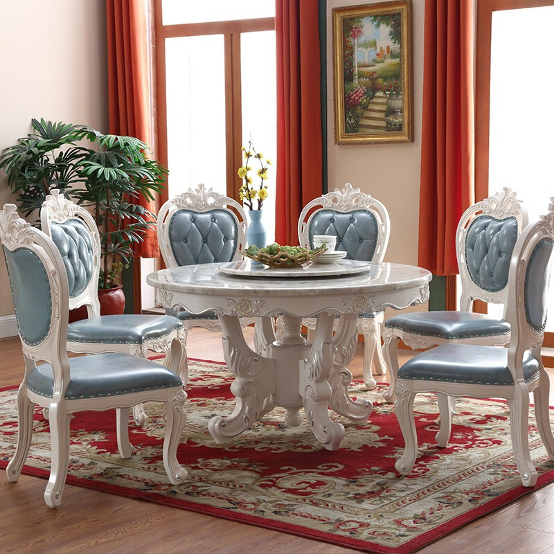 欧式圆形大理石餐桌家用饭桌全实木法式轻奢餐台小户型餐桌椅组合 餐椅一桌六椅其他结构
