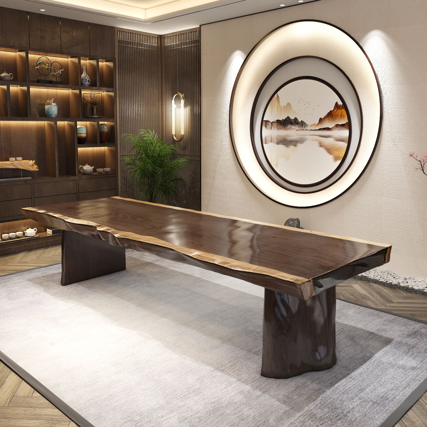 茶桌实木茶台1米8新中式功夫喝茶现代简约泡茶桌椅组合原木大板桌