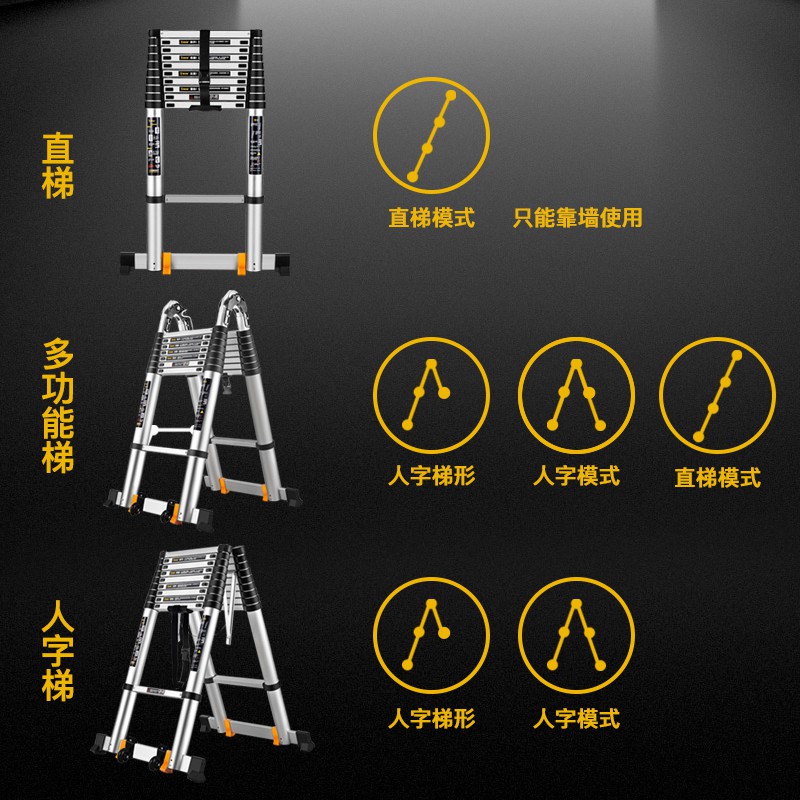 铝合金伸缩梯加厚直梯单侧单面梯折叠一字升降工程梯便携家用梯子 三维工匠 加强款德标-30步距]直梯2.9米高清大图