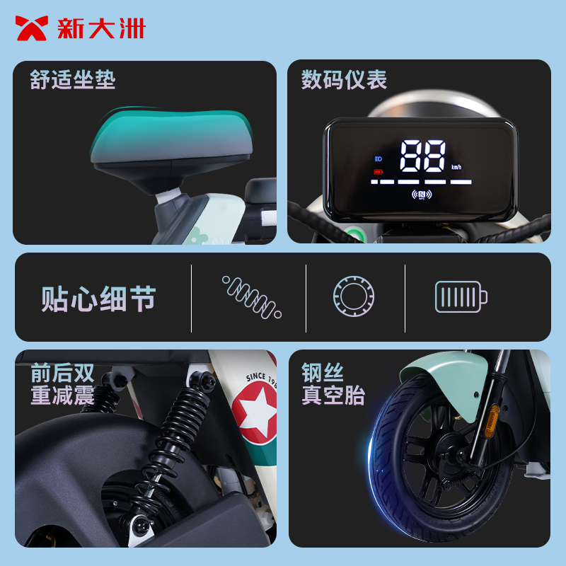 [新品首发]新大洲电动车旗舰店2023国标电动自行车女士小型心动 塔夫绸白/宝石蓝