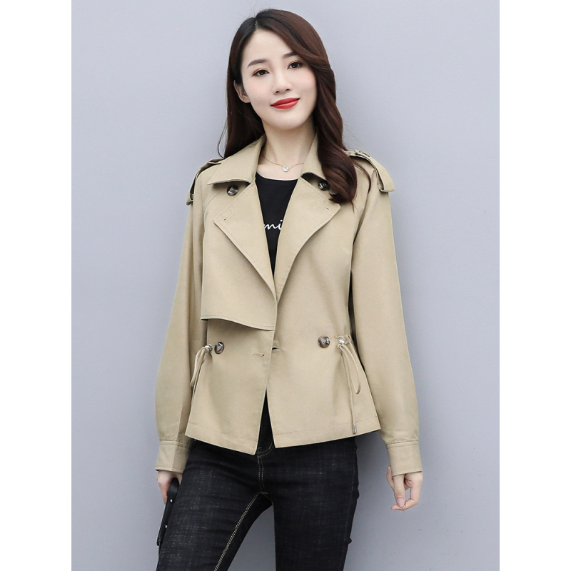 艳如飞卡其色风衣短外套女春秋装英伦风小个子短款风衣百搭刺绣显瘦