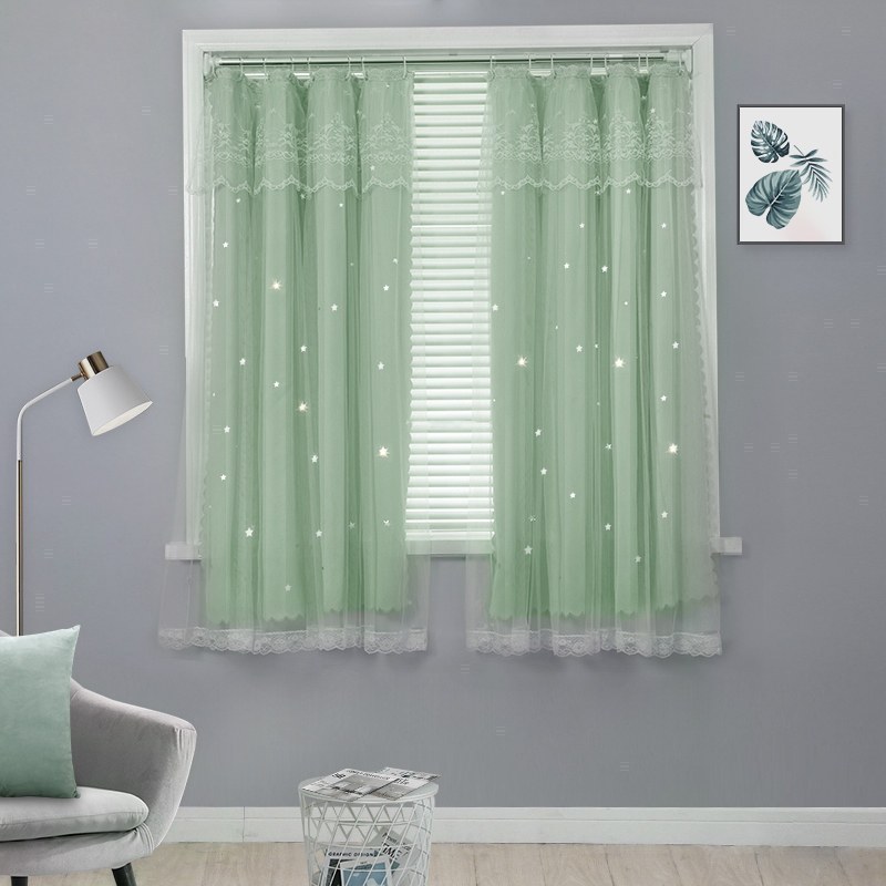 美帮汇窗帘布免打孔安装 遮光新款卧室飘窗少女风北欧流行两层 浅绿-不含杆子【开工换新帘】 宽1.2x高1.5【挂环款1片】