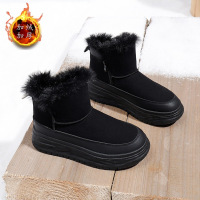 厚底棉鞋女冬季加绒加厚雪地靴新款休闲高帮面包鞋板鞋女_2 黑色 37