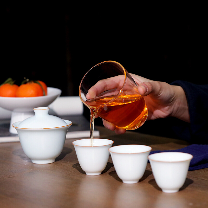 博为 旅行茶具套装便携包式茶壶户外车载茶壶茶杯快客杯一壶四杯 羽滢(青白)旅行茶具