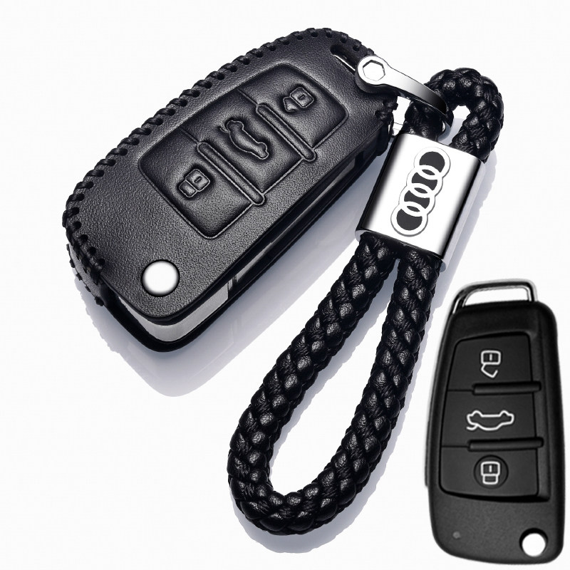 【补贴10%】奥迪Q3钥匙套2020款专用真皮19款A3/Q2L/A1汽车钥匙套扣高档女士汽车钥匙包 奥迪C款黑色+绳