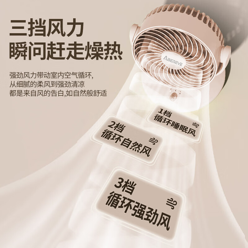 艾贝丽静音落地扇智能摆头可定时大风量节能省电极简设计白色外观高清大图