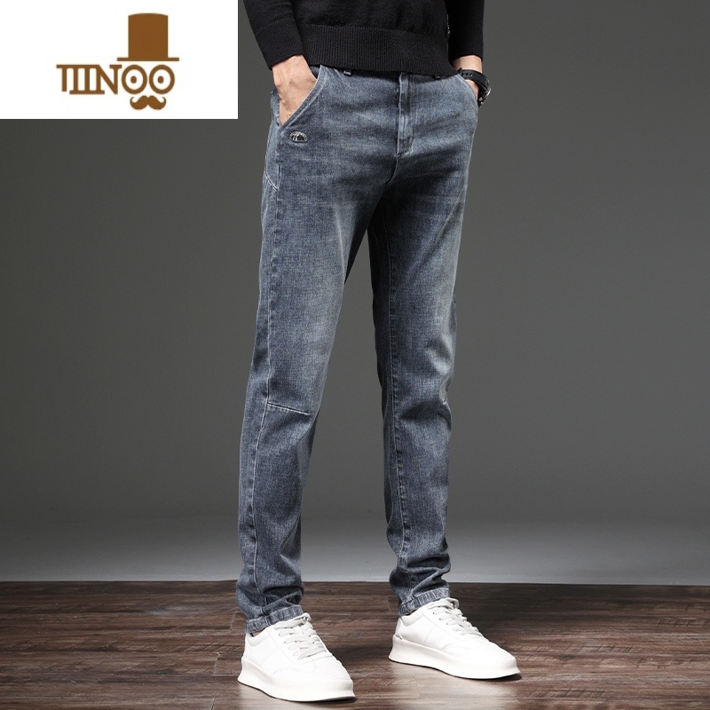 YANXU牛仔裤男款夏季薄款宽松直筒2023新款潮牌水洗夏天冰丝休闲长裤子高清大图