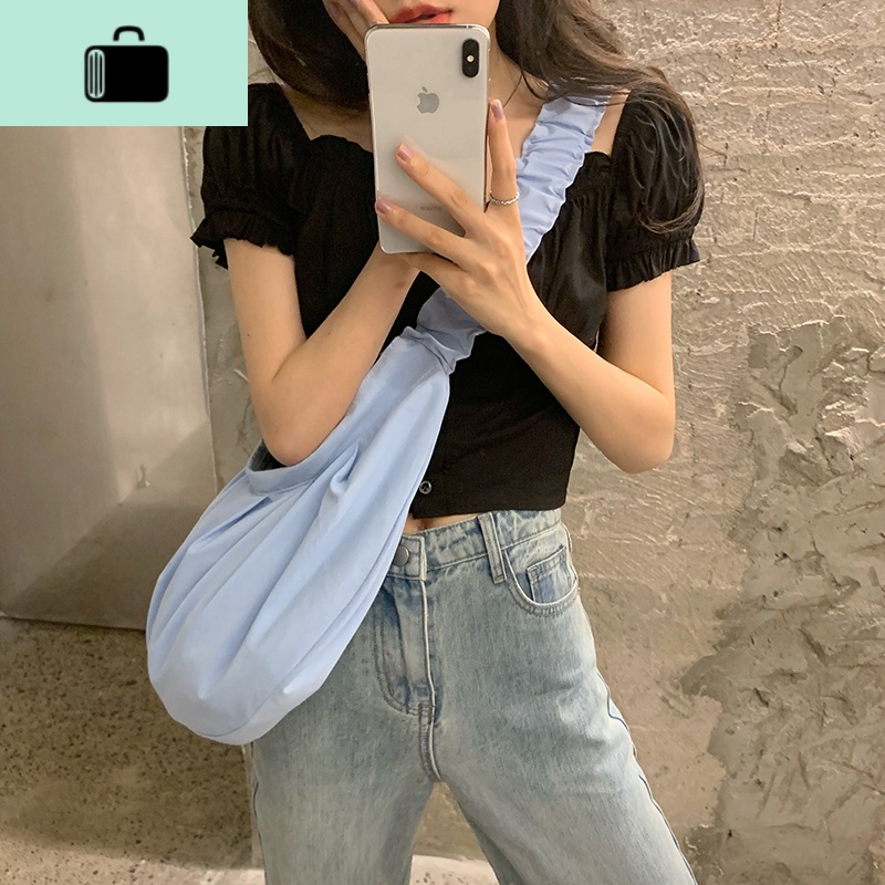 SEOUL极简风搭配单品bag~韩系极简主义少女慵懒百搭褶皱饺子包包NEWLAKE高清大图