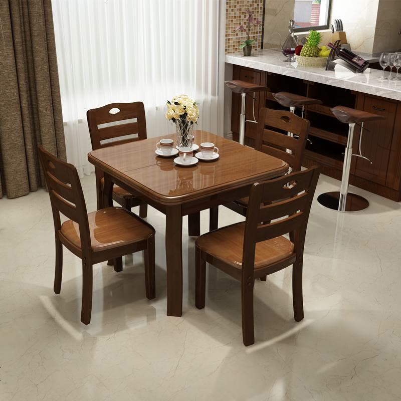 实木伸缩餐桌4人6人折叠正方形餐桌现代简约小户型长方形家用餐桌图片