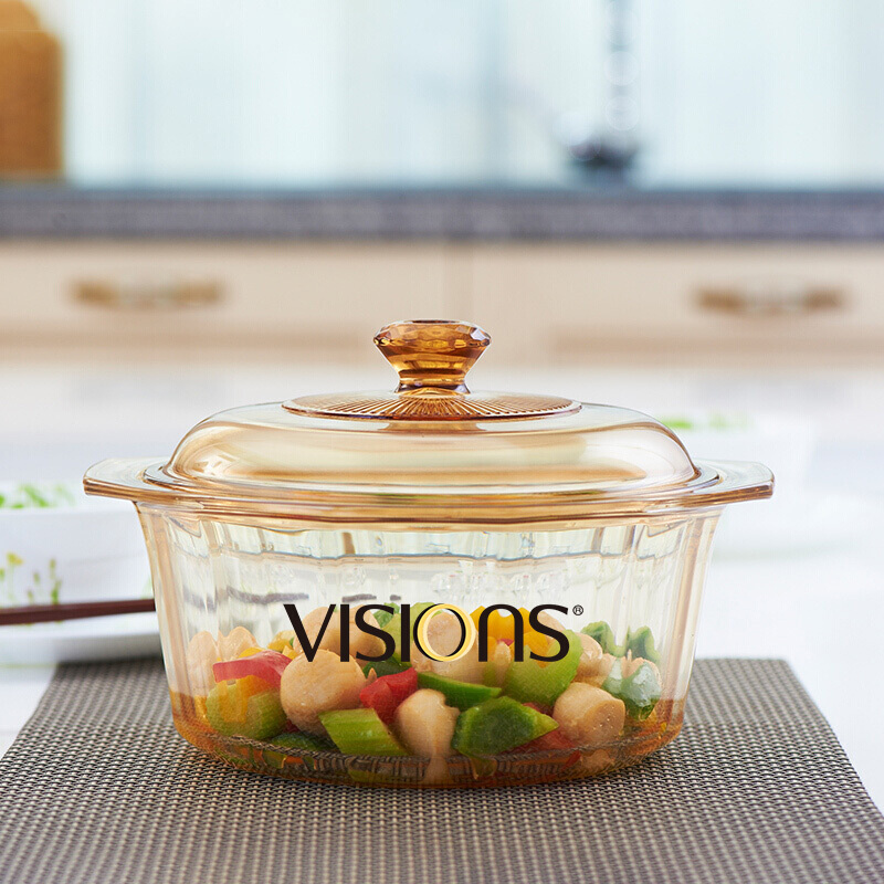 康宁VISIONS晶钻透明玻璃锅2.2L家用汤锅VS-22-DI