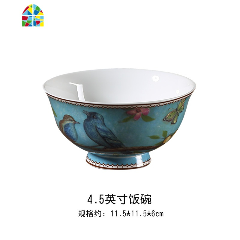 欧式骨瓷碗碟套装田园风家用盘子陶瓷碗筷餐具吃饭小碗